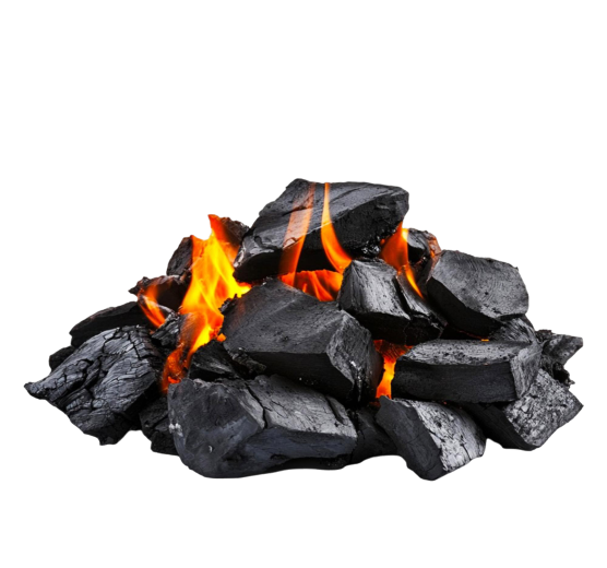 Burning charcoal with flames