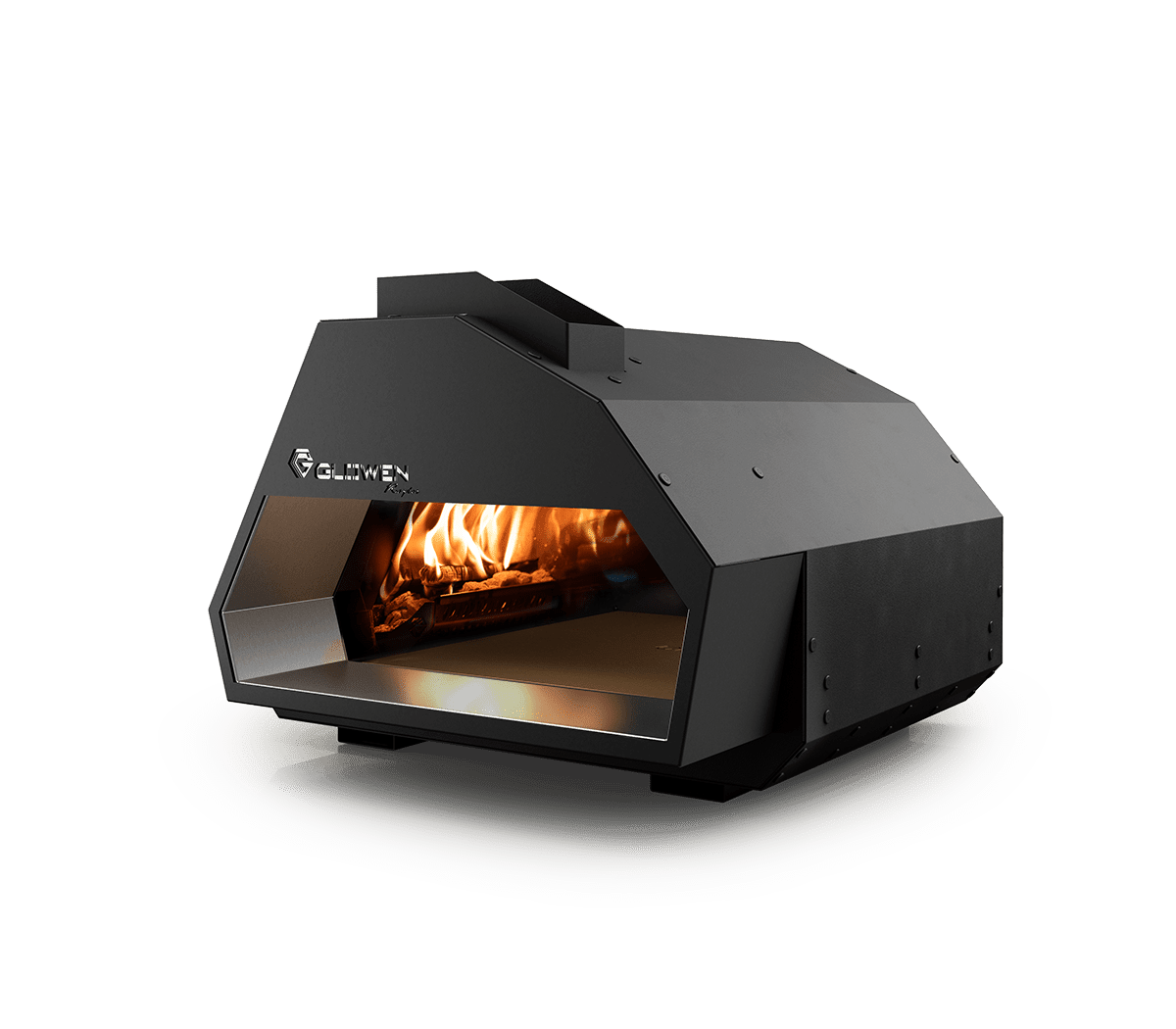 Glowen Raptor 1 black pizza oven, showing its open cooking chamber and stone floor